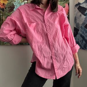 Pink boyfriend button up shirt with oversized pocket